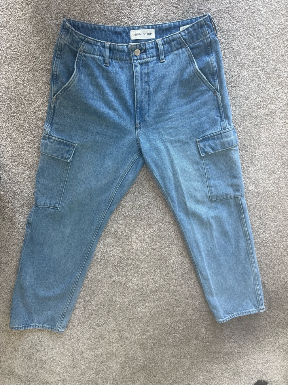 Denim Forum Men's Light Blue Relaxed Cargo Jeans